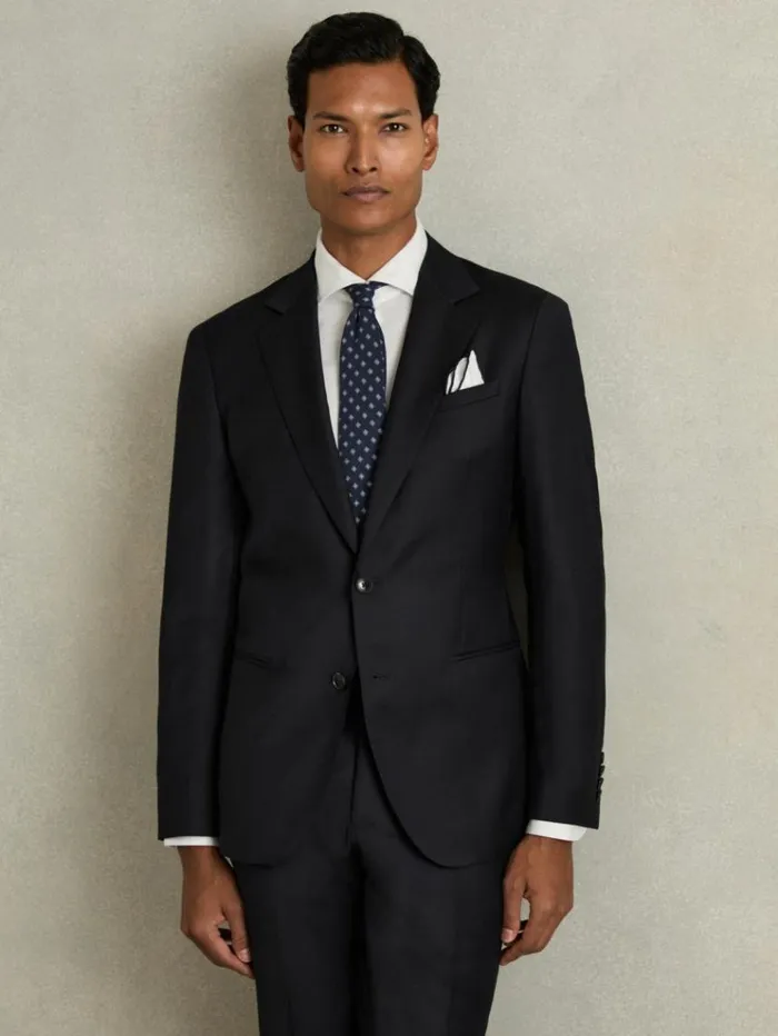 REISS Suits and Tailoring Men SlimFit SingleBreasted Wool Suit Blazer Navy