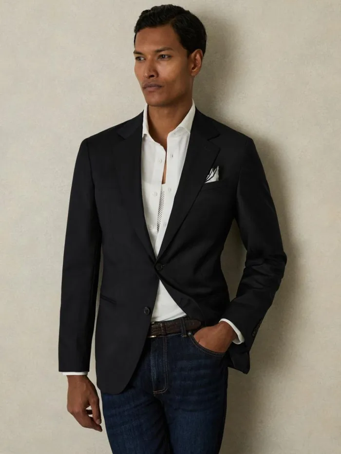 REISS Suits and Tailoring Men SlimFit SingleBreasted Wool Suit Blazer Navy