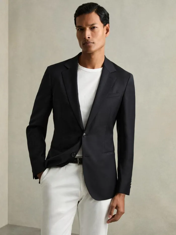 REISS Suits and Tailoring Men SlimFit SingleBreasted Wool Suit Blazer Navy