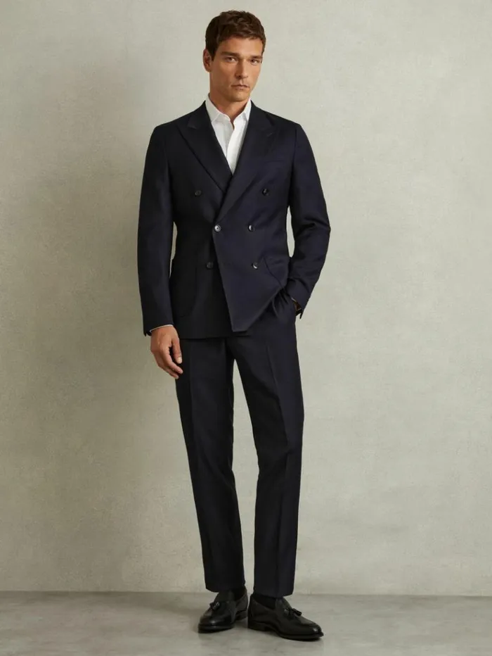 REISS Suits and Tailoring Men WoolBlend Double Breasted Suit Jacket Navy