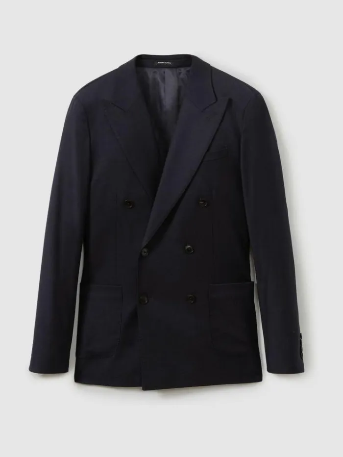 REISS Suits and Tailoring Men WoolBlend Double Breasted Suit Jacket Navy