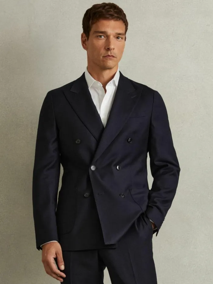 REISS Suits and Tailoring Men WoolBlend Double Breasted Suit Jacket Navy