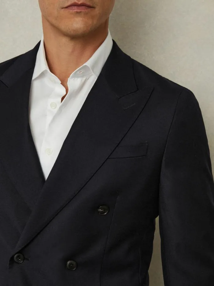 REISS Suits and Tailoring Men WoolBlend Double Breasted Suit Jacket Navy