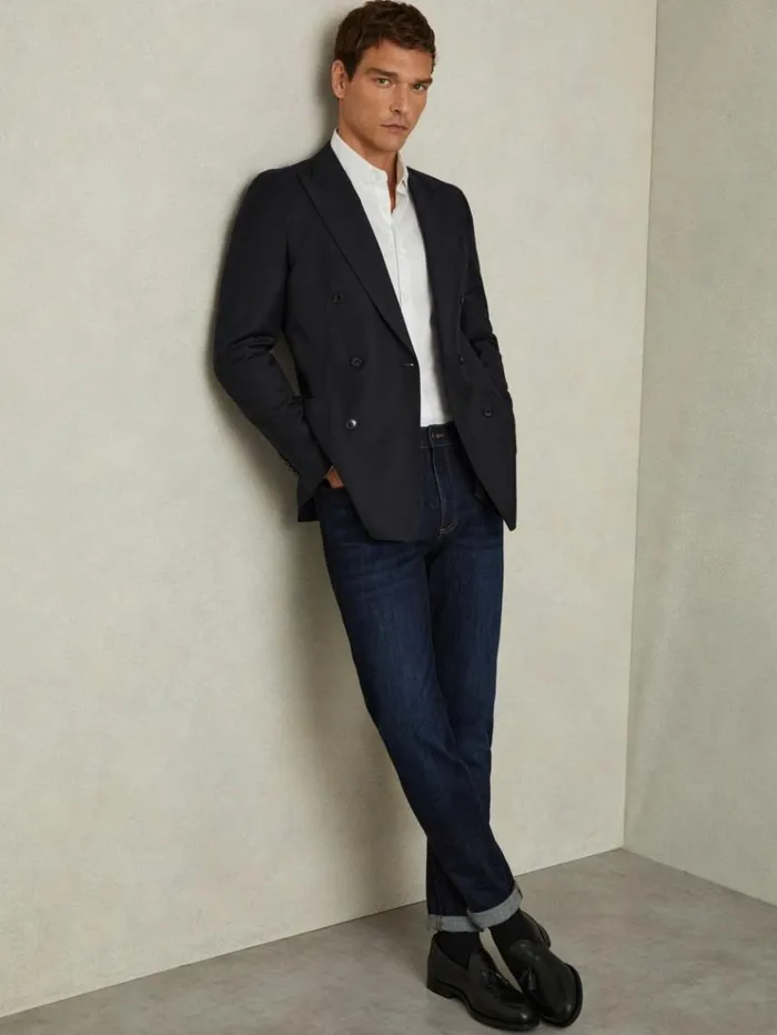 REISS Suits and Tailoring Men WoolBlend Double Breasted Suit Jacket Navy