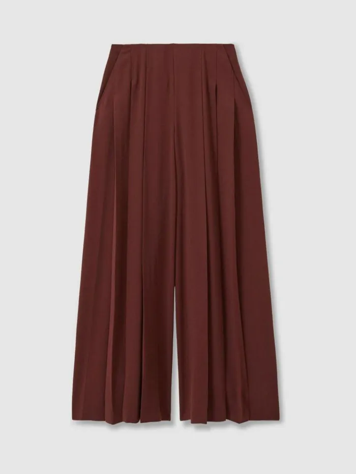 REISS Suits and Tailoring Women Florere Pleated Wide Leg Trousers Burgundy