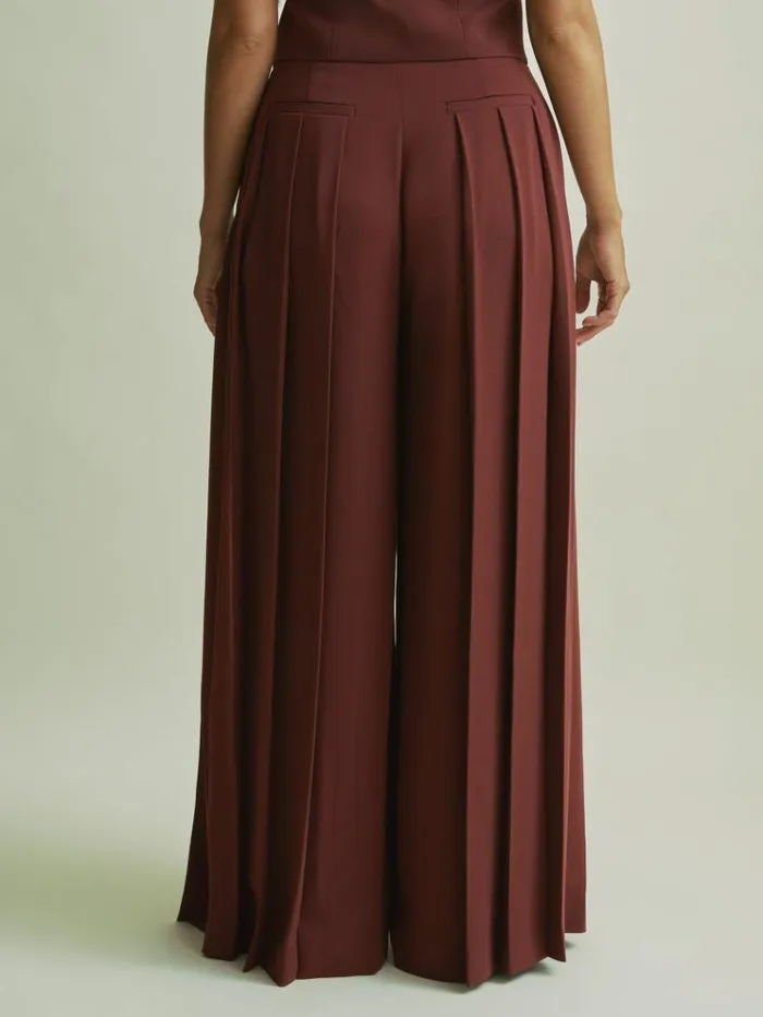 REISS Suits and Tailoring Women Florere Pleated Wide Leg Trousers Burgundy