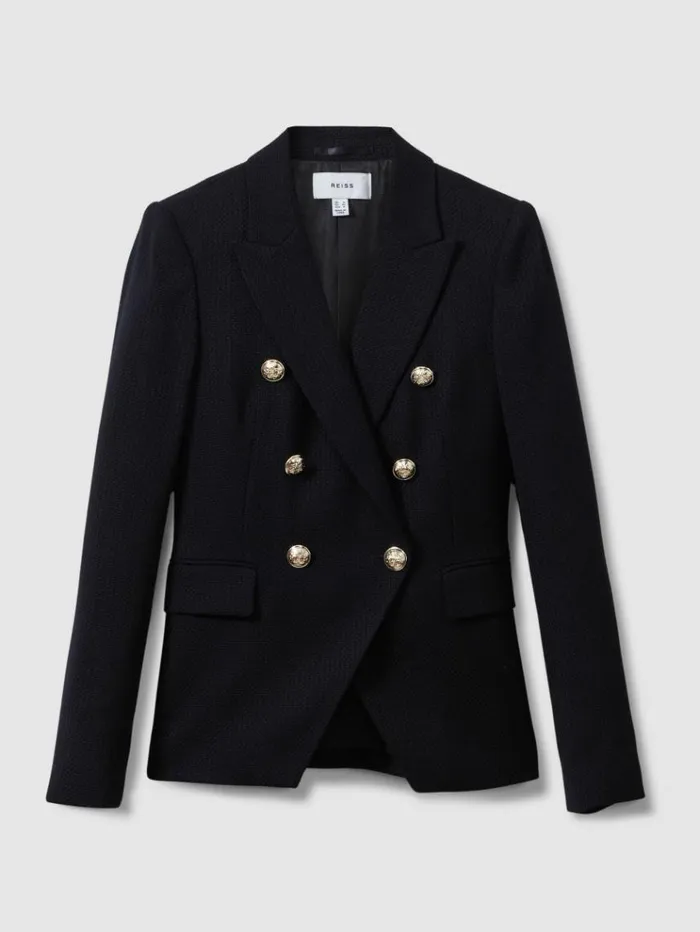 REISS Suits and Tailoring Women Tailored Fit Textured Double Breasted Blazer Navy