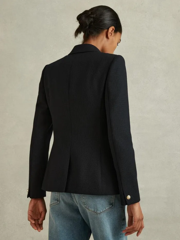 REISS Suits and Tailoring Women Tailored Fit Textured Double Breasted Blazer Navy