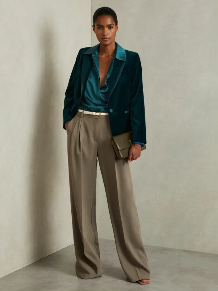 REISS Suits and Tailoring Women Velvet Single Breasted Suit Blazer Teal