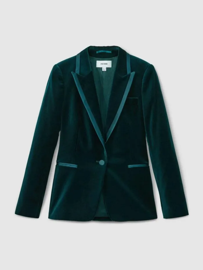 REISS Suits and Tailoring Women Velvet Single Breasted Suit Blazer Teal