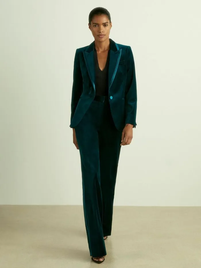 REISS Suits and Tailoring Women Velvet Single Breasted Suit Blazer Teal