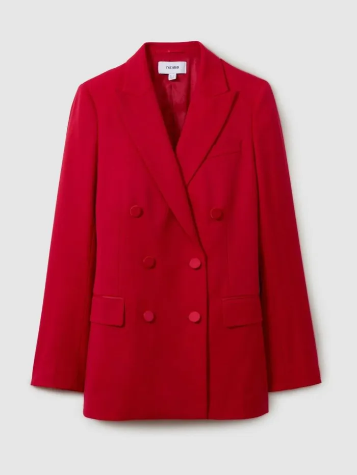 REISS Suits and Tailoring Women Wool Blend Double Breasted Tux Blazer Red