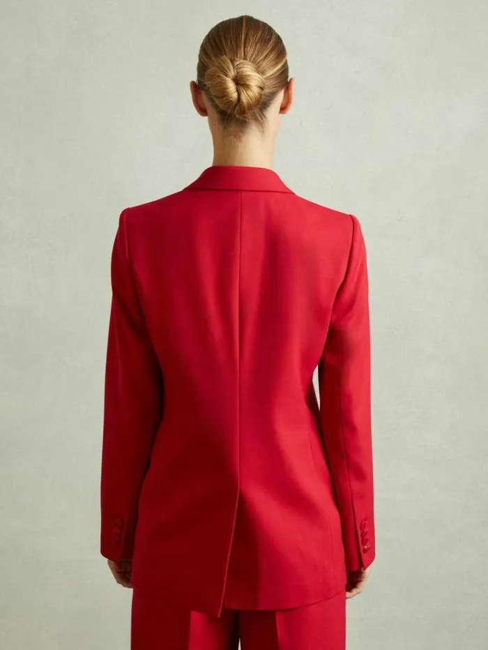 REISS Suits and Tailoring Women Wool Blend Double Breasted Tux Blazer Red