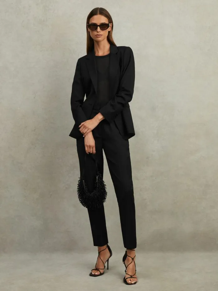 REISS Suits and Tailoring Women Wool Blend Tapered Suit Trousers Black