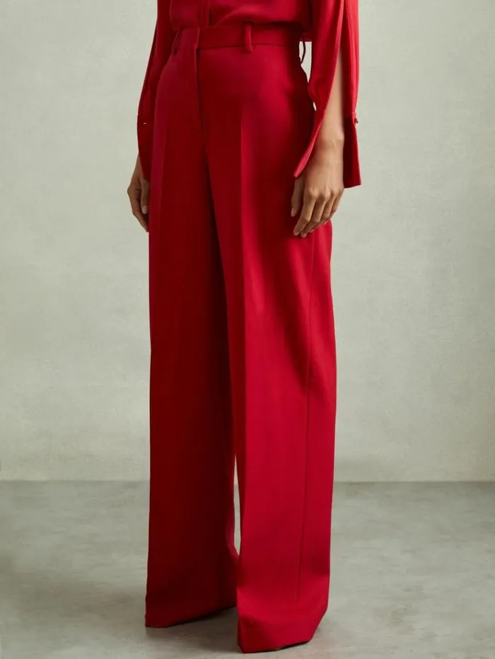 REISS Suits and Tailoring Women Wool Blend Wide Leg Trousers Red