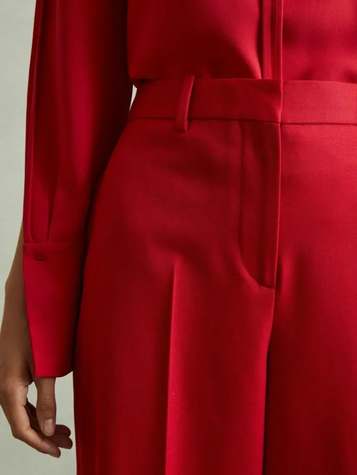 REISS Suits and Tailoring Women Wool Blend Wide Leg Trousers Red