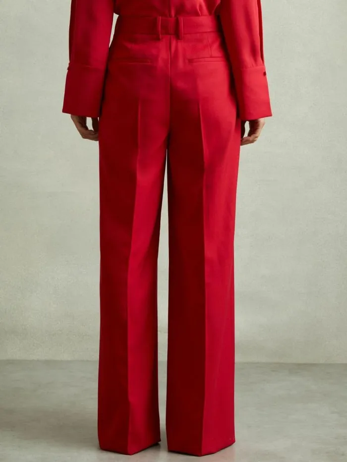 REISS Suits and Tailoring Women Wool Blend Wide Leg Trousers Red