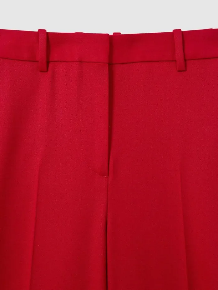 REISS Suits and Tailoring Women Wool Blend Wide Leg Trousers Red