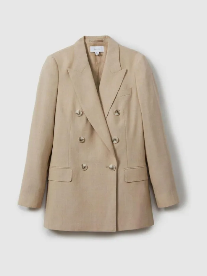 REISS Suits and Tailoring Women Wool Double Breasted Suit Blazer Neutral