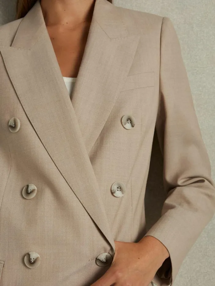 REISS Suits and Tailoring Women Wool Double Breasted Suit Blazer Neutral