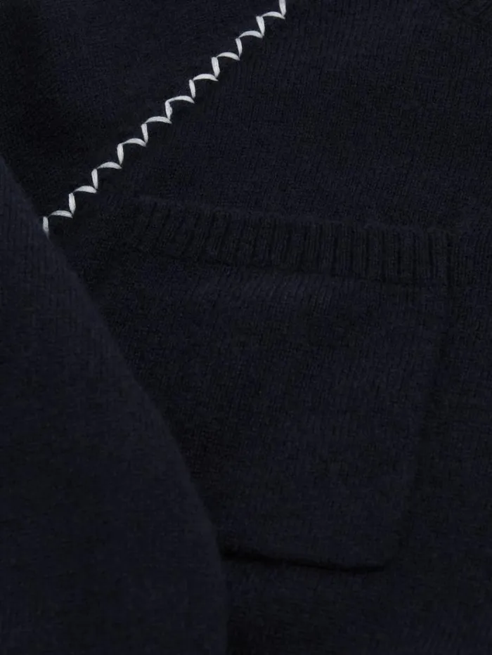 REISS Sweaters Children Contrast Stitch Wool Blend Crew Neck Jumper Navy