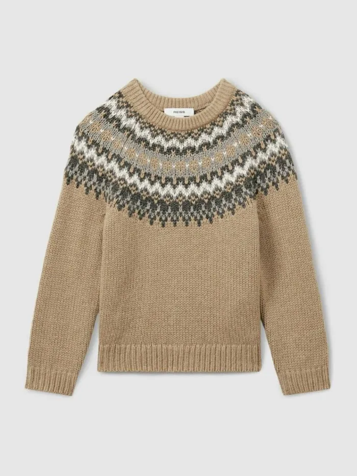 REISS Sweaters Children FairIsle Jumper With Cotton And Wool Mouse Melange