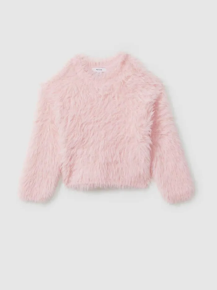 REISS Sweaters Children Fluffy Crew Neck Jumper Pink