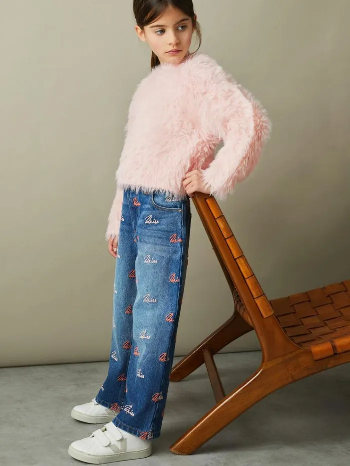 REISS Sweaters Children Fluffy Crew Neck Jumper Pink