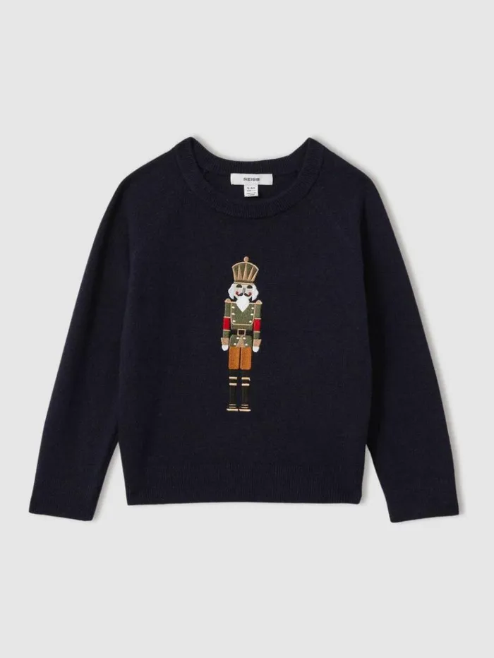 REISS Sweaters Children Intarsia Knit Nutcracker Jumper Navy