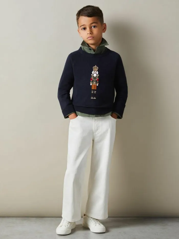 REISS Sweaters Children Intarsia Knit Nutcracker Jumper Navy
