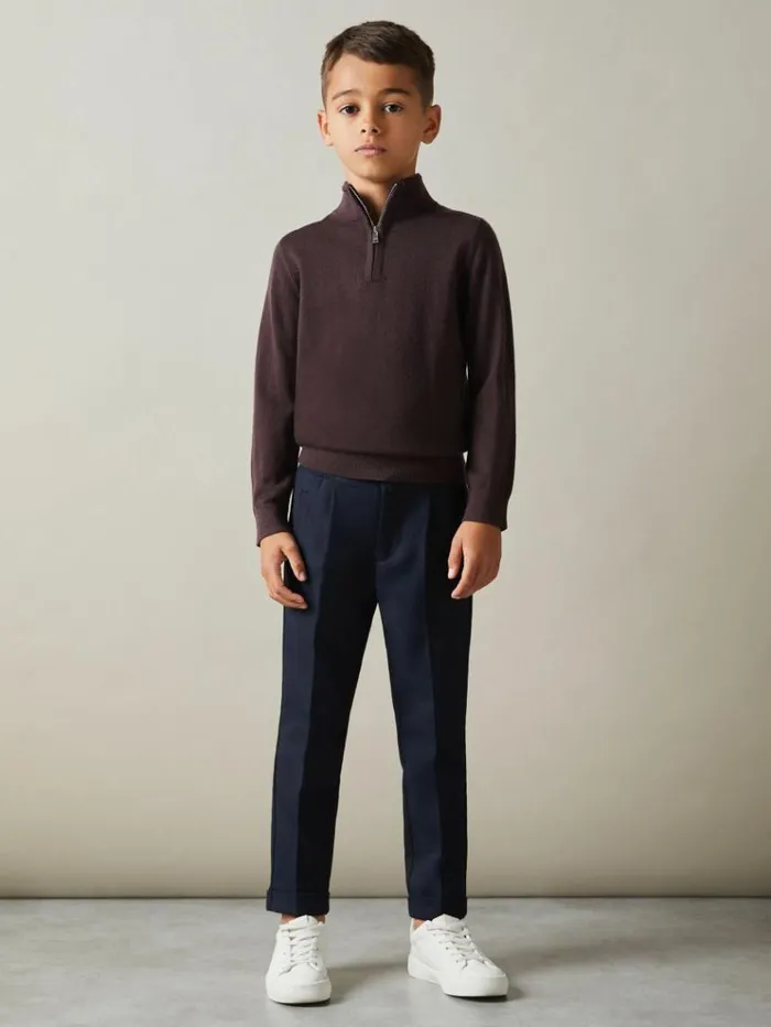 REISS Sweaters Children Merino Wool HalfZip Funnel Neck Jumper Dark Bordeaux