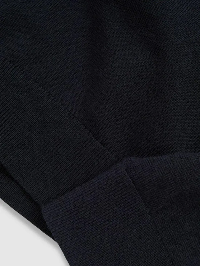 REISS Sweaters Children Merino Wool HalfZip Funnel Neck Jumper Navy