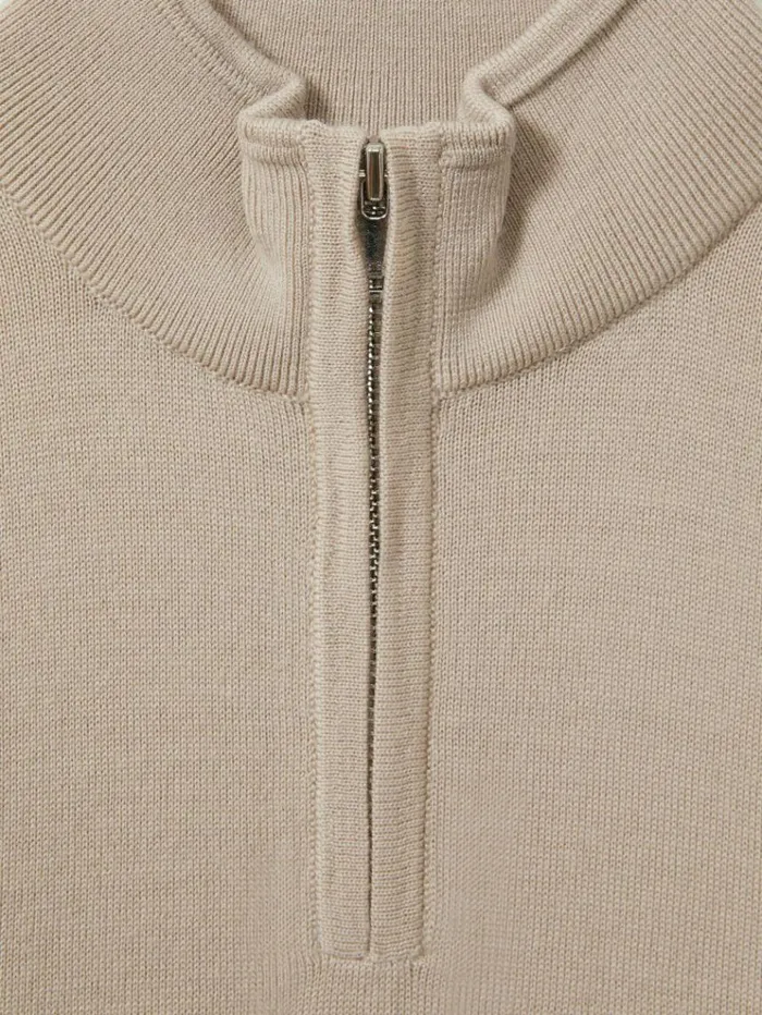 REISS Sweaters Children Merino Wool HalfZip Funnel Neck Jumper Washed Stone