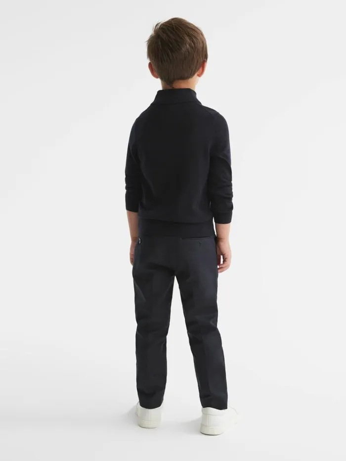 REISS Sweaters Children Merino Wool Zip Neck Jumper Navy