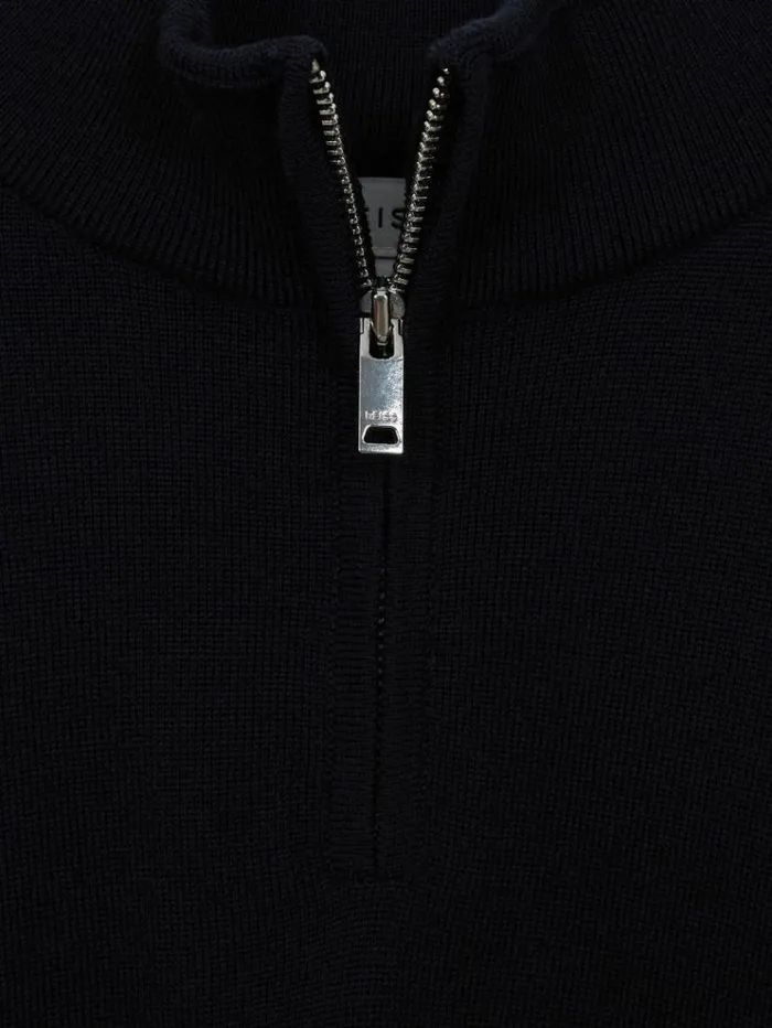 REISS Sweaters Children Merino Wool Zip Neck Jumper Navy