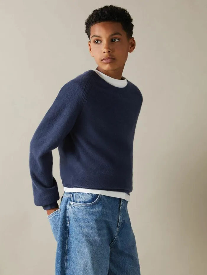 REISS Sweaters Children Wool Blend Crew Neck Jumper Dark Airforce Blue