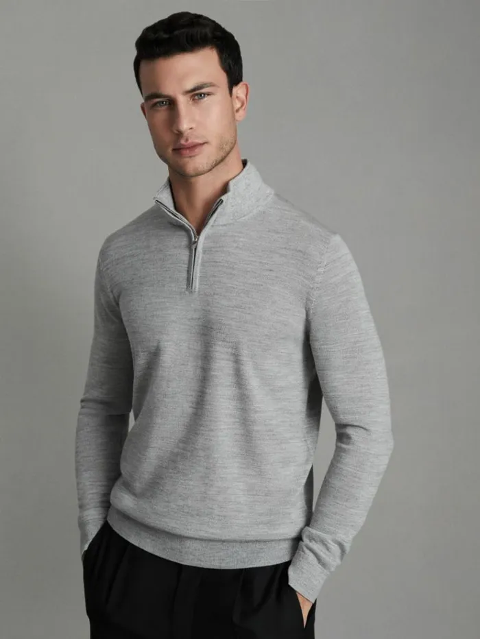 REISS Sweaters Men 2 Pack Of Merino Wool ZipNeck Jumpers Blacksoft Grey