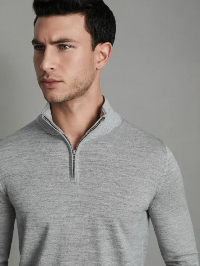REISS Sweaters Men 2 Pack Of Merino Wool ZipNeck Jumpers Blacksoft Grey