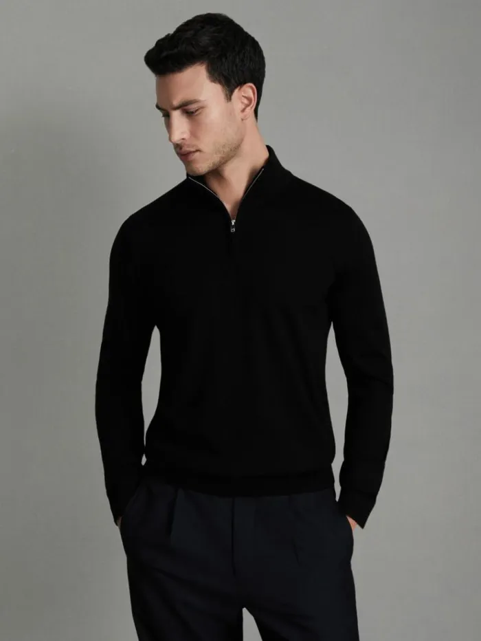 REISS Sweaters Men 2 Pack Of Merino Wool ZipNeck Jumpers Blacksoft Grey