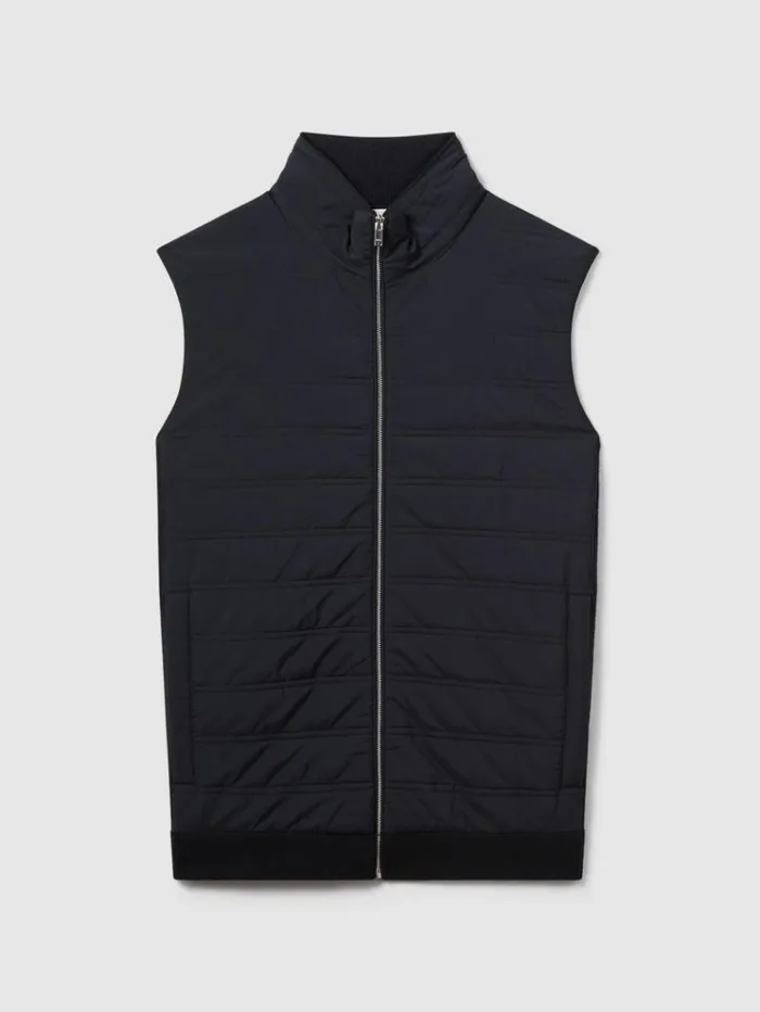 REISS Sweaters Men Hybrid Quilt And Knit ZipThrough Gilet Navy