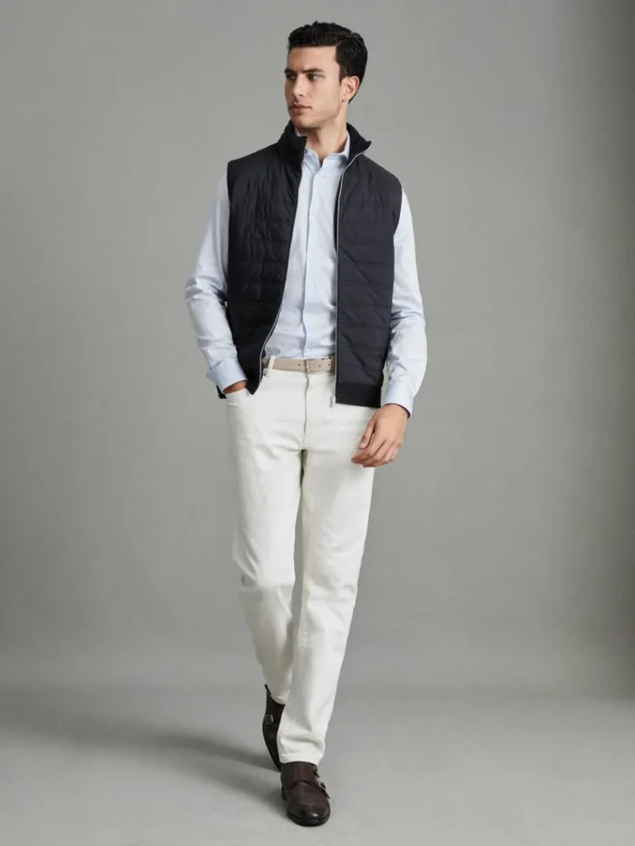 REISS Sweaters Men Hybrid Quilt And Knit ZipThrough Gilet Navy