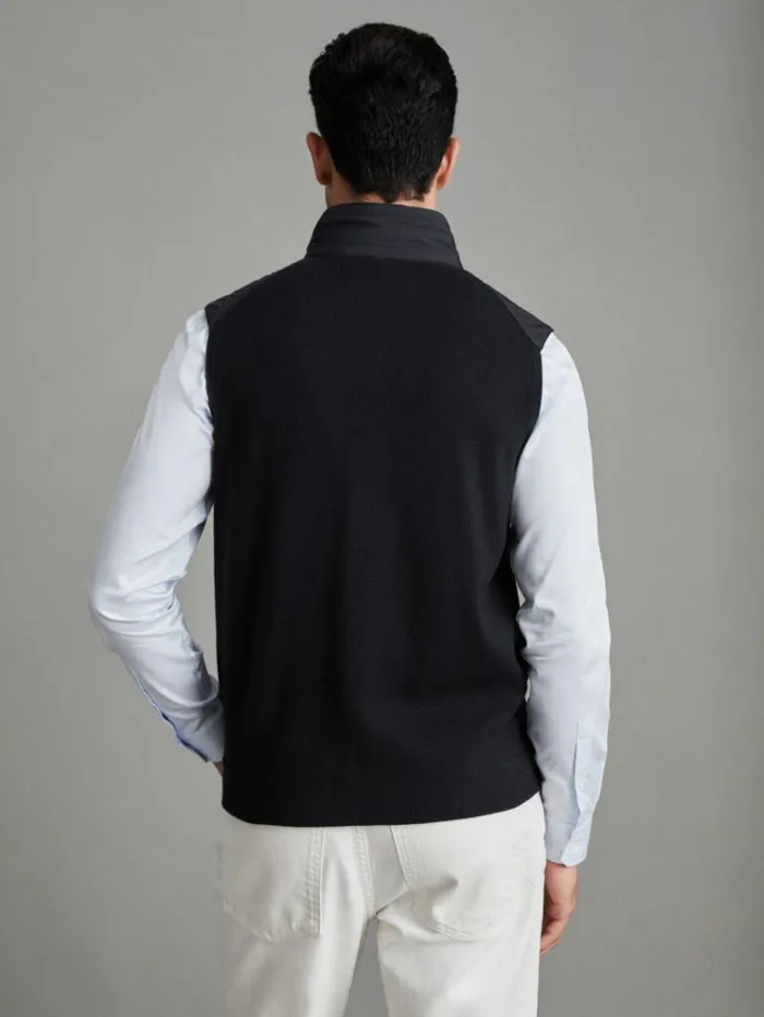 REISS Sweaters Men Hybrid Quilt And Knit ZipThrough Gilet Navy
