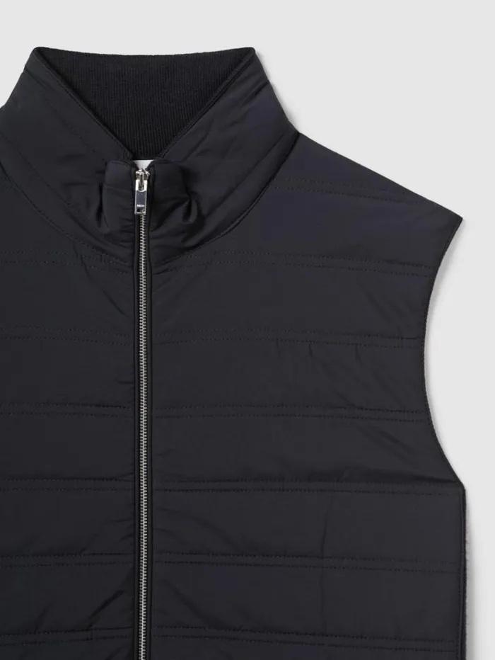 REISS Sweaters Men Hybrid Quilt And Knit ZipThrough Gilet Navy