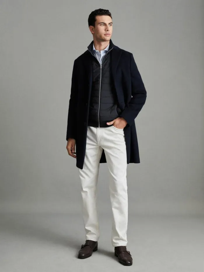 REISS Sweaters Men Hybrid Quilt And Knit ZipThrough Gilet Navy
