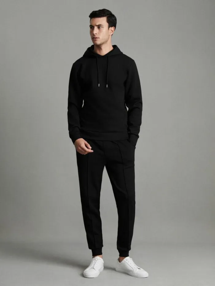 REISS Sweaters Men Interlock Jersey Hoodie Black REISS Sweaters Men Interlock Jersey Hoodie Black