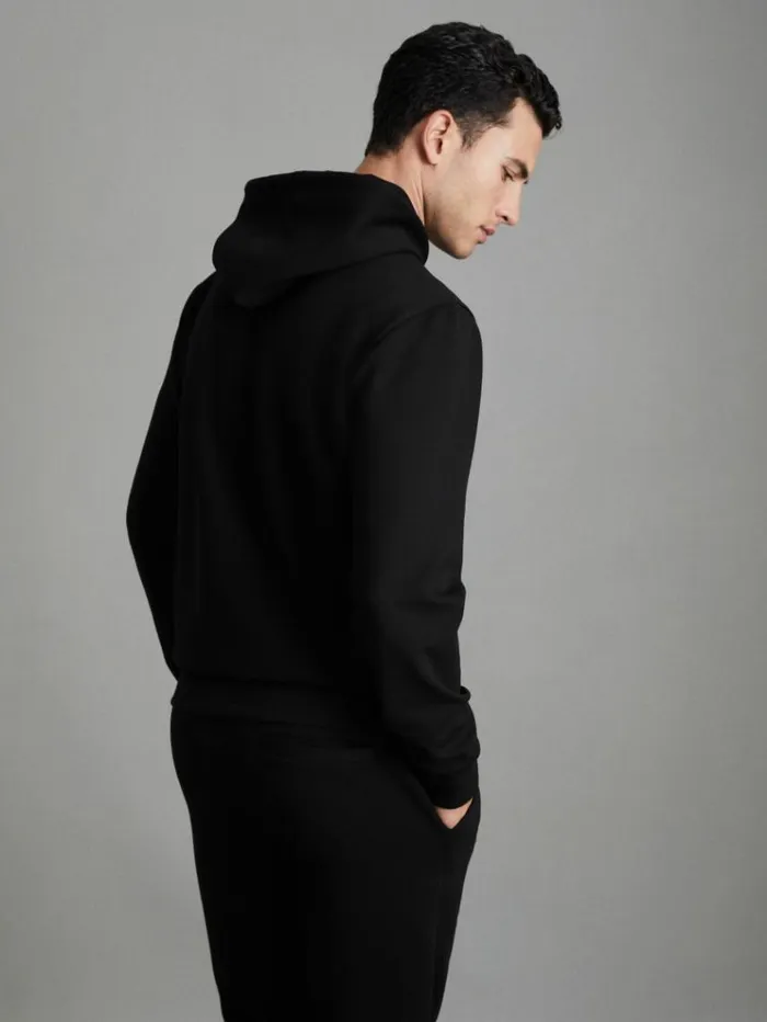 REISS Sweaters Men Interlock Jersey Hoodie Black REISS Sweaters Men Interlock Jersey Hoodie Black
