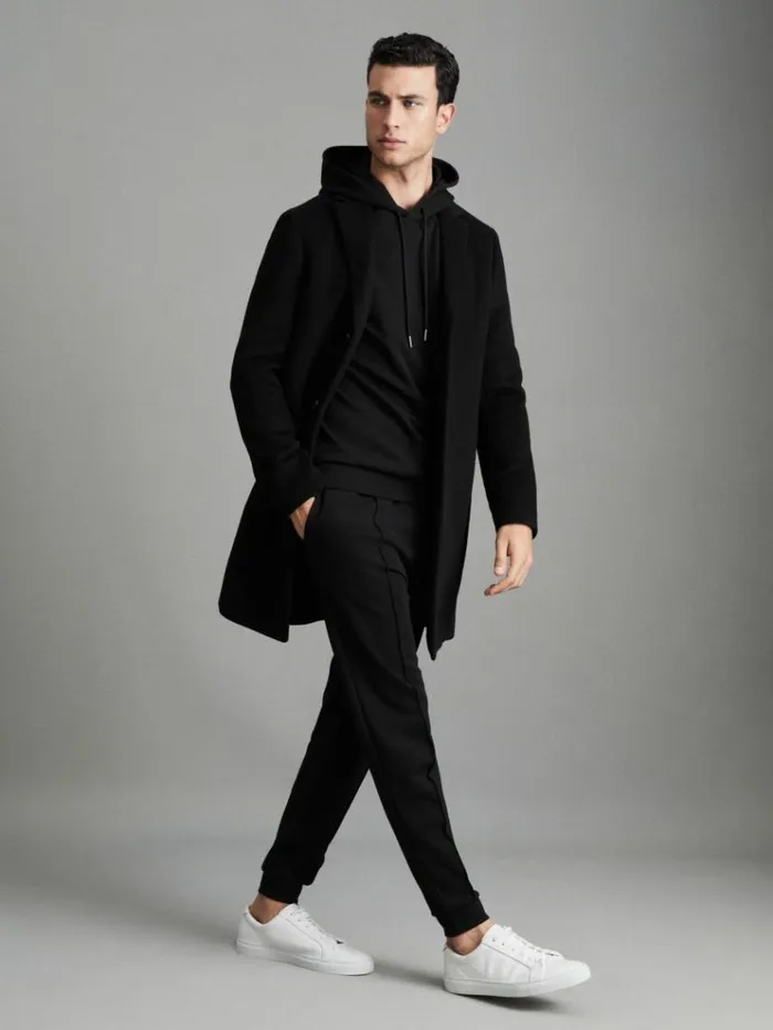 REISS Sweaters Men Interlock Jersey Hoodie Black REISS Sweaters Men Interlock Jersey Hoodie Black