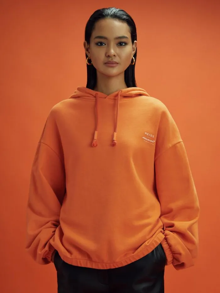 REISS Sweaters Men McLaren F1 Elasticated Cotton Hoodie Papaya