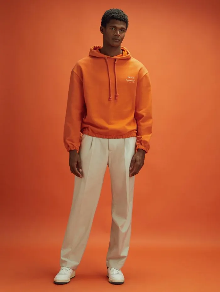 REISS Sweaters Men McLaren F1 Elasticated Cotton Hoodie Papaya