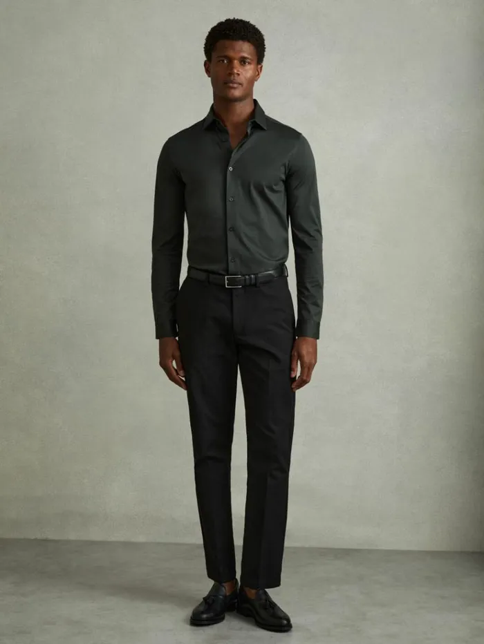 REISS Sweaters Men Mercerised Cotton Jersey Shirt Emerald Green